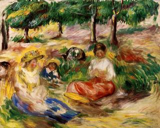 Three Young Girls Sitting in the Grass