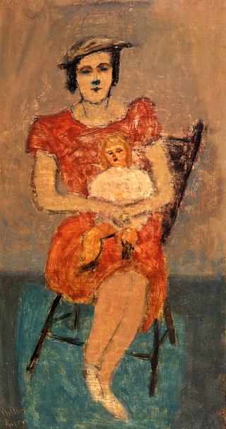 Young Woman Seated Holding Child on Her Lap