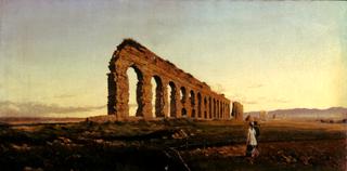 Tourists visit the aqueduct or in the Roman countryside