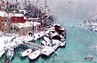Train of Barges in the Snow
