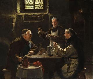 Three monks at Vespers meal