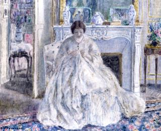 Woman Seated by a Fireplace
