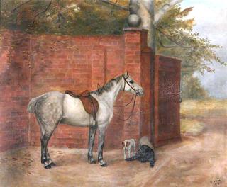 A Dapple-Grey Horse with Dogs beside a Wall