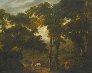 Woodland Scene with a Horseman Crossing a Stream