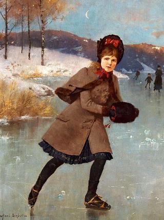 Young girl on a frozen lake, Norway
