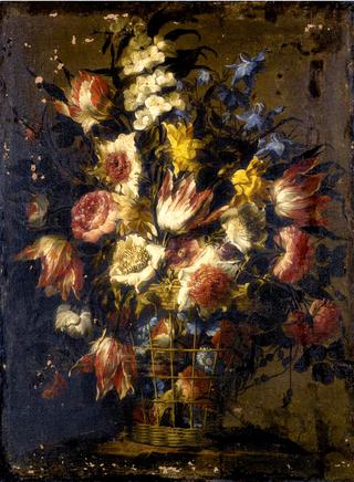 Still Life of Flowers in a Wicker Basket