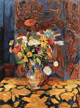 Large Still Life of Flowers and a Paravent