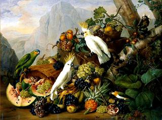 Still Life with Fruit and Parrots