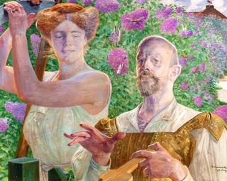 Self-Portrait with Muse and Buddleia
