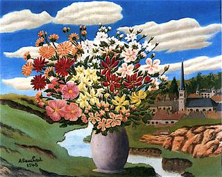 Vase of Flowers in a Landscape