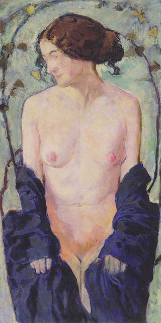 Female Nude with Blue Shawl