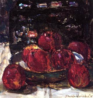 A Still Life with Red Apples on a Dish and a Japanese Lacquer Box