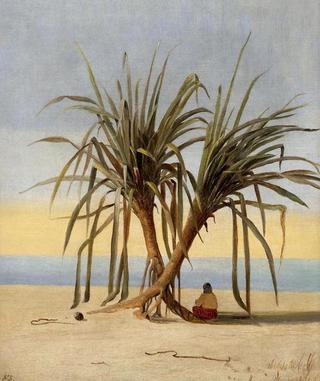 Seated Figure between Two Palm Trees