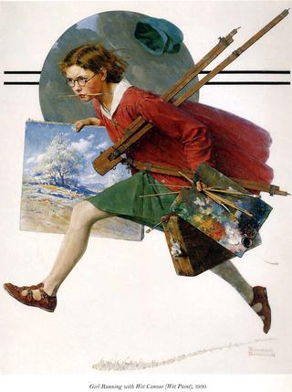 Girl Running with Wet Canvas