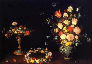 Still Life with a Tazza, Garland and Bouquet of Flowers in a Porcelain Vase