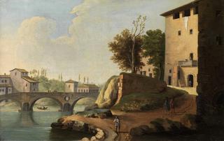 Tiber Bridge in Rome with a View to the Ponte Sisto and the Facade of the Farnesia