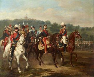 Prince Albert, the Prince Consort, with Emperor Napoleon III and the First Life Guards at Windsor