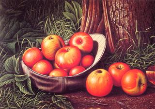 Still Life of Apples in a New York Giants Cap