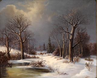 Winter landscape with deer