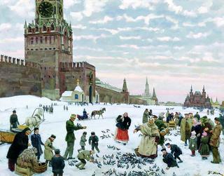 Feeding Pigeons on Red Square, Moscow