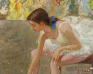 Young Ballerine with Blue Ribbon