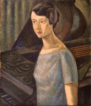 大钢琴旁的艺术家妻子画像