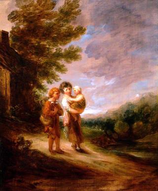 Landscape with Peasant Children outside a Cottage