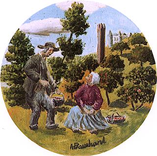 Peasant Couple after Picking Fruit (design for painted plate)