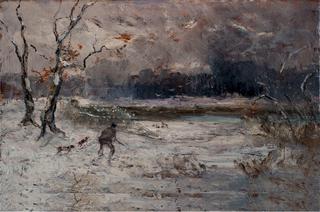 Hunter in Winter Landscape