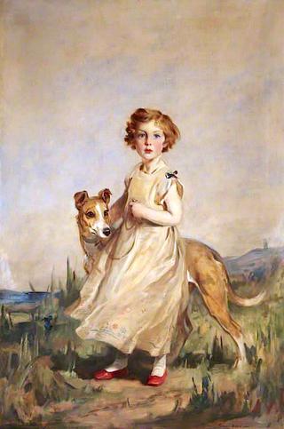 Lady Mairi Stewart, Later Lady Mairi Bury, as a Little Girl, with a Greyhound