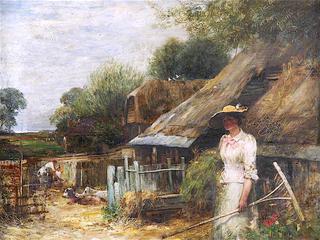 Farmyard, Girl in a White Dress