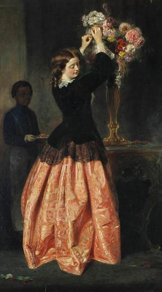 A Young Lady Arranging Flowers