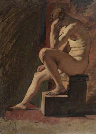 Seated Male Nude, Head Resting Against Hand, Left Foot Resting on Block