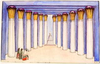 Stage design for scene II (Temple) of Giuseppe Verdi's