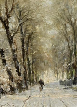 Figure on a Snowy Lane in the Hague Forest