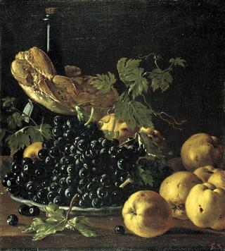 葡萄和梨子的静物画