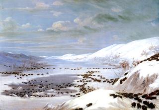 A Snow Landscape with Buffalo