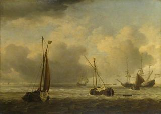 荷兰船只和小型船只在微风中离岸航行