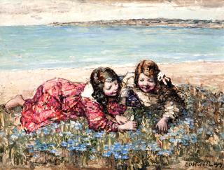 Gathering Flowers by the Seashore