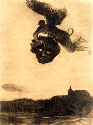 Winged Demon in the Air, Holding a Mask