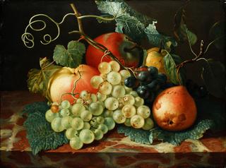 Still Life with Apples, Pears and Grapes on a Marble Plate