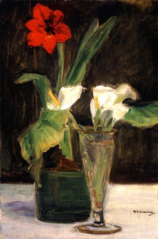 Floral Piece - Amaryllis and Calla Lilies in a Glass Vase