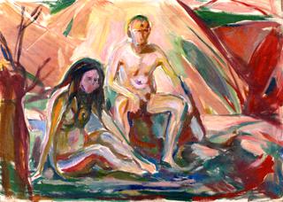 Naked Man and Woman Seated