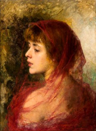 Red-haired Girl in a Red Veil