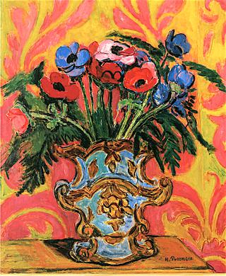 Anemones and Fern in a Baroque Vase