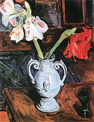 Amaryllis in a Vase and a Wine Glass
