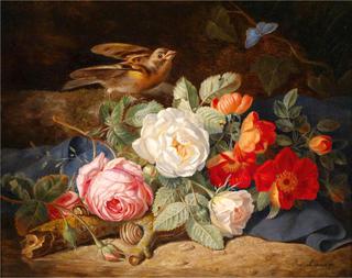 Bouquet of Flowers with Roses, Butterfly and Snail