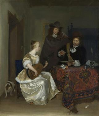 A Woman Playing a Theorbo to Two Men