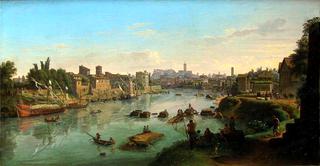 Rome, a View of the River Tiber at the Porto di Ripa Grande