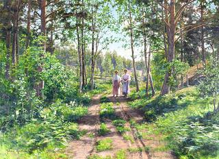 Forest Scene with Women Walking